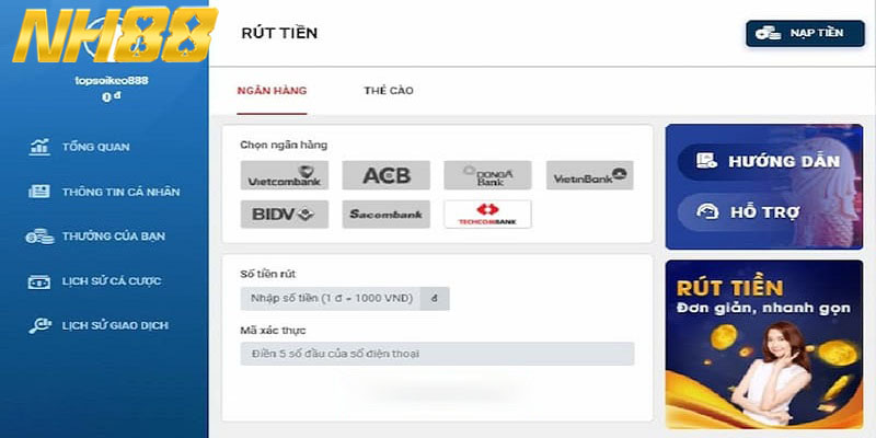 Điều khoản cần tuân theo khi rút tiền NH88